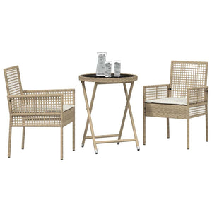 Trädgårds Bistro Set 3 pcs Beige konstrotting