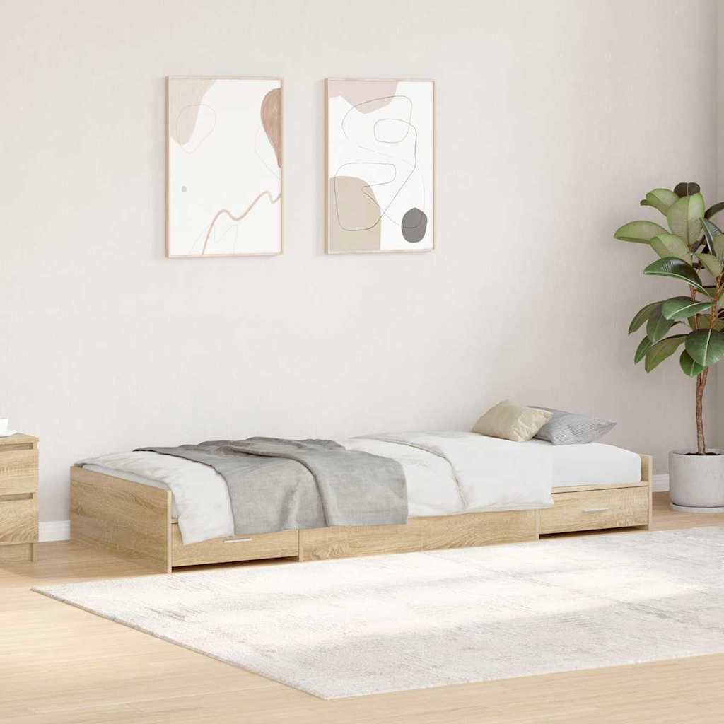 Sängram med låda Sonoma-ek 100 x 200 cm Konstruerat trä