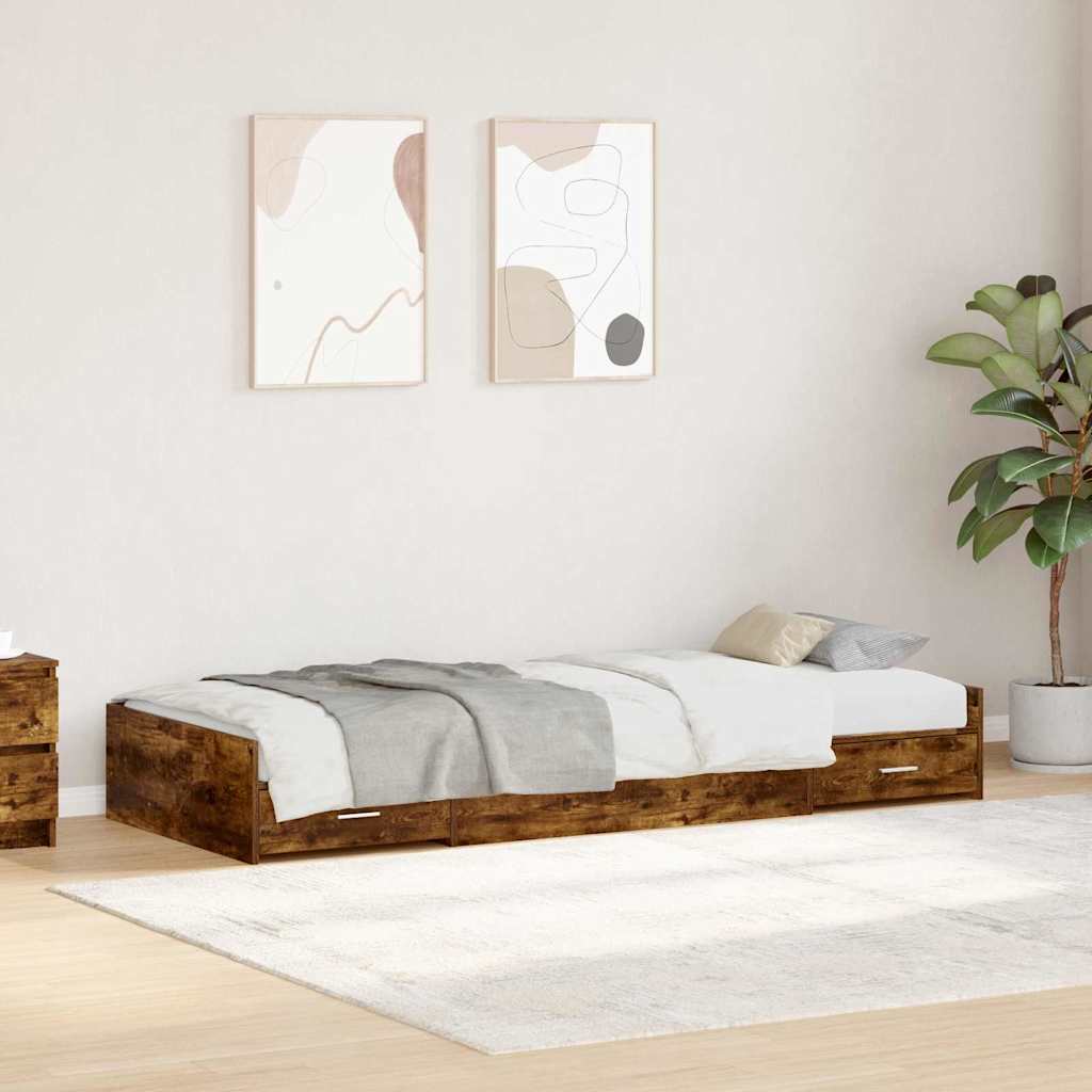 Sängram med låda med dörr Rökt ek 80 x 200 cm Konstruerat trä
