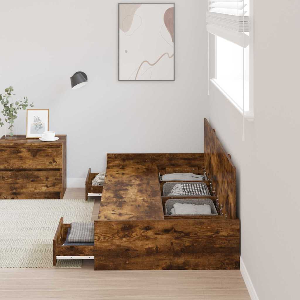 Sängram med huvudgavel Rökt ek 80 x 200 cm Konstruerat trä