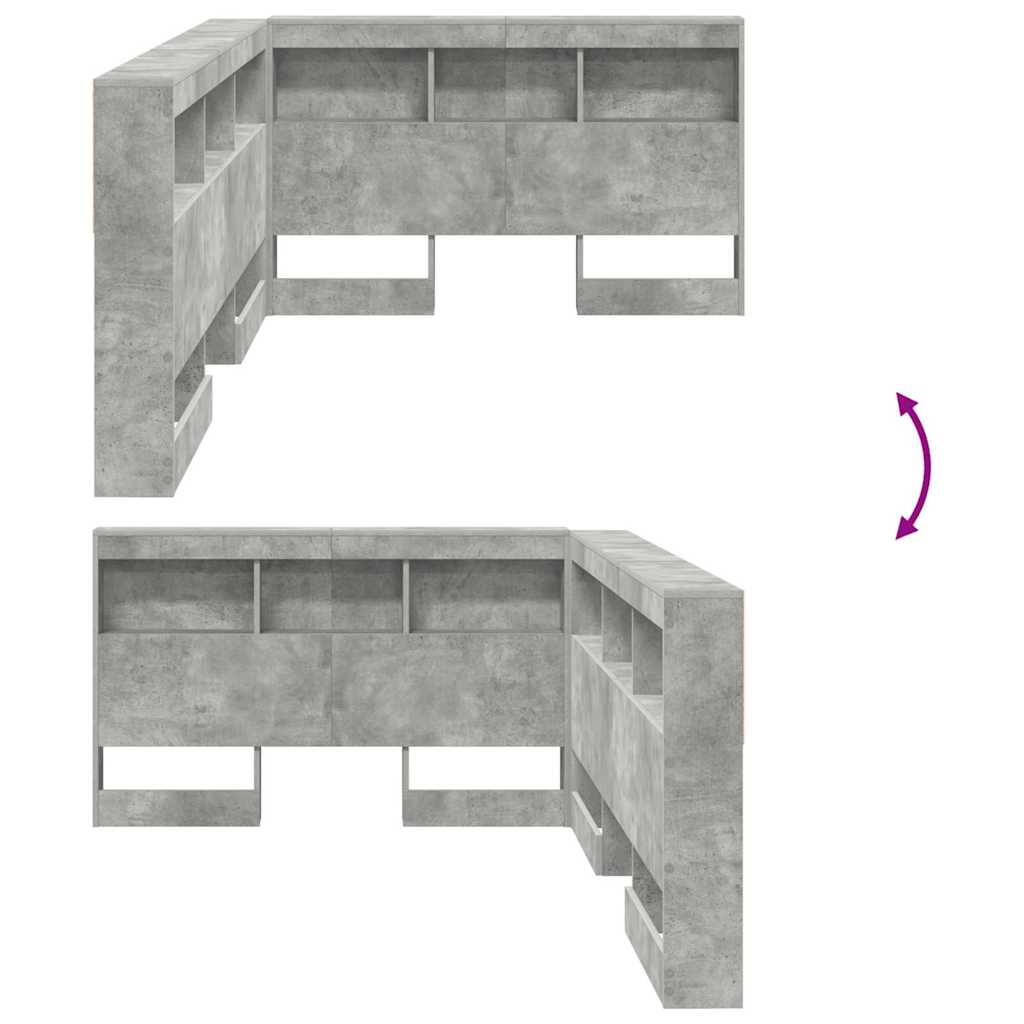 Förvaringshuvudgavel med hylla Betonggrå 120 cm Konstruerat trä