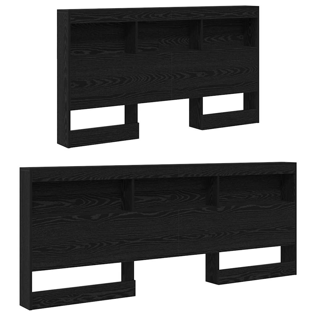 Förvaringshuvudgavel med hylla Svart Ek 140 cm Konstruerat trä