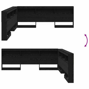 Förvaringshuvudgavel med hylla Svart Ek 180 cm Konstruerat trä