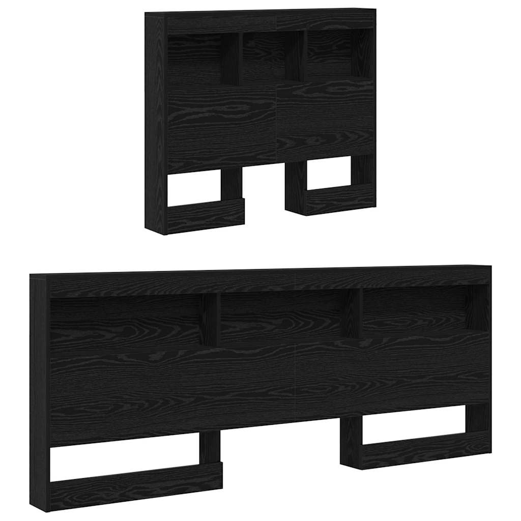 Förvaringshuvudgavel med hylla Svart Ek 90 cm Konstruerat trä