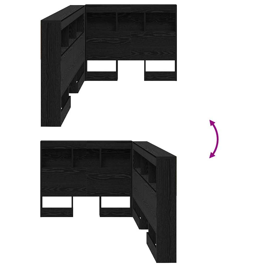 Förvaringshuvudgavel med hylla Svart Ek 90 cm Konstruerat trä
