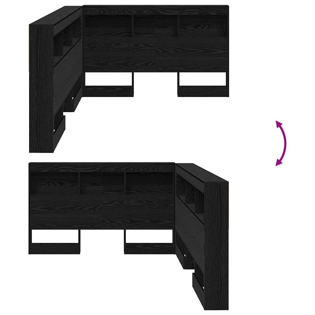Förvaringshuvudgavel med hylla Svart Ek 120 cm Konstruerat trä