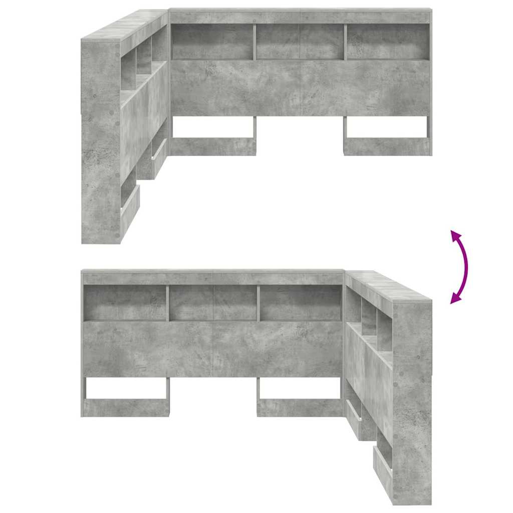 Förvaringshuvudgavel med hylla Betonggrå 135 cm Konstruerat trä
