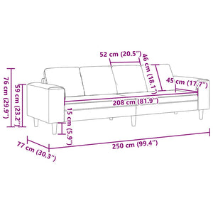 Vardagsrumsoffa Svart 250 x 77 x 76 cm Polyester