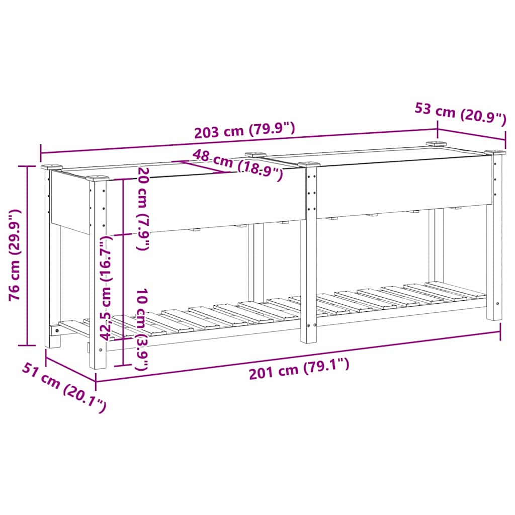 Trädgårdsplanterare Beige 203 x 53 x 76,5 cm Massivt Furu