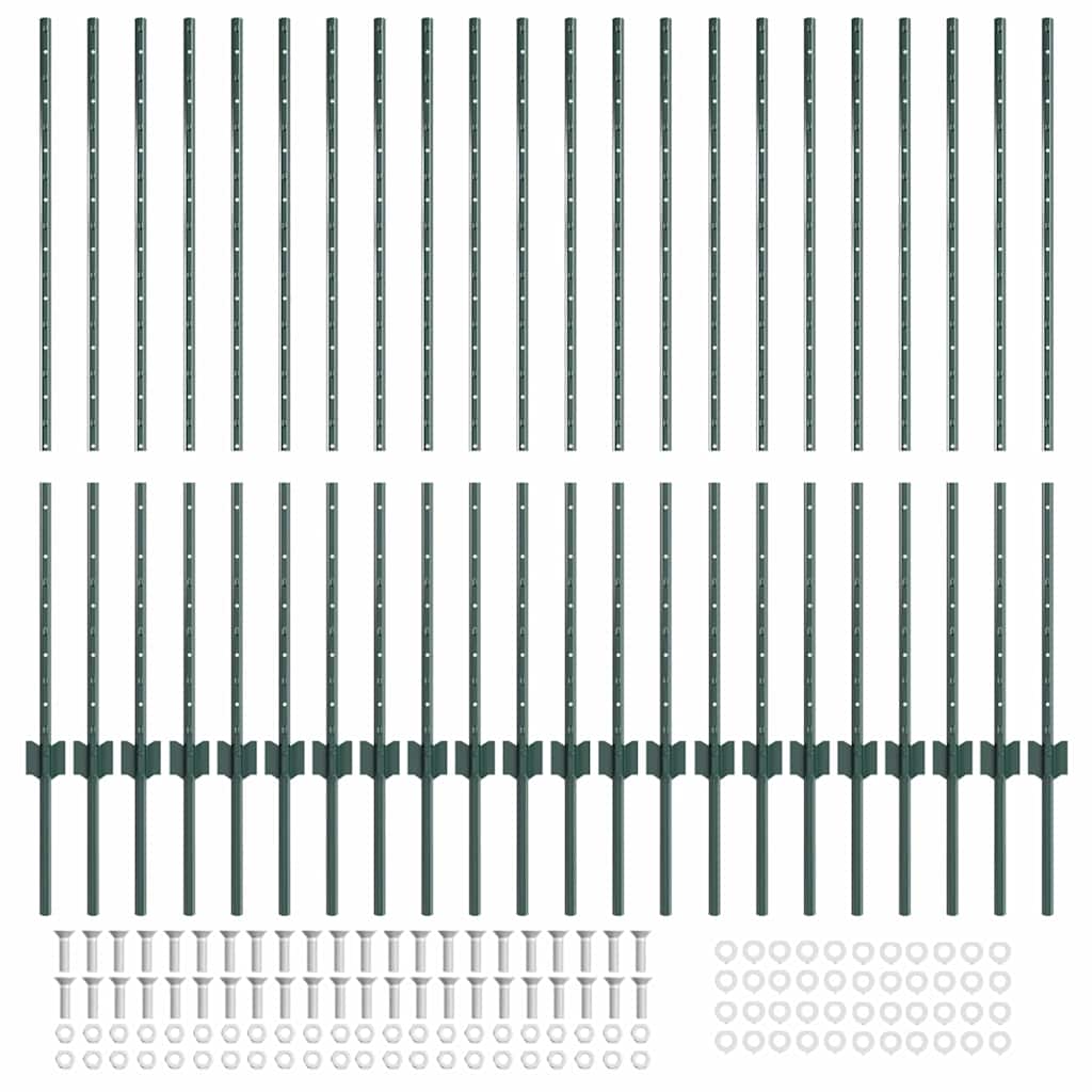 Stängselstolpe 22 pcs Grön 160 cm Stål