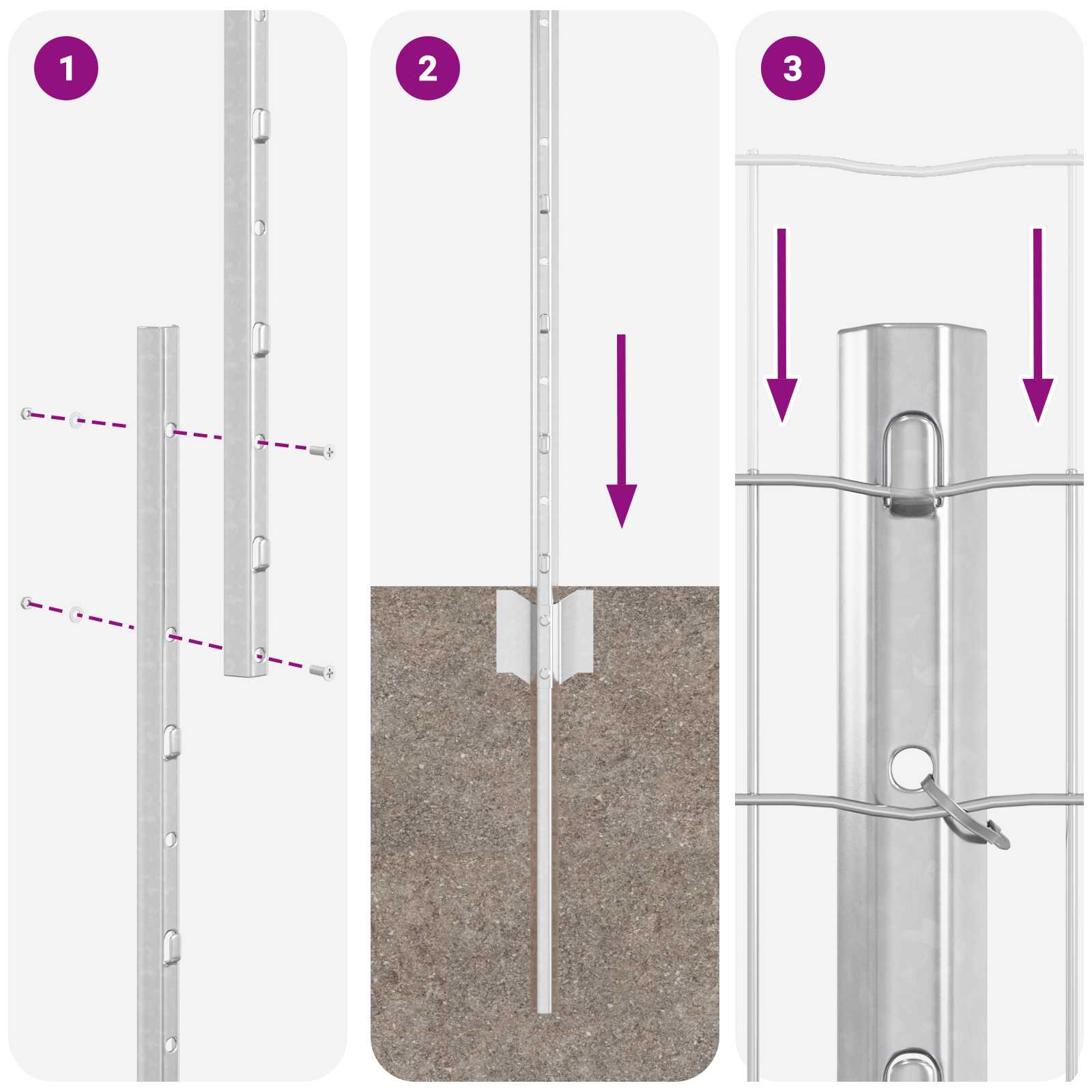 Stängsel med stolpe Silver 1 x 10 m Stål