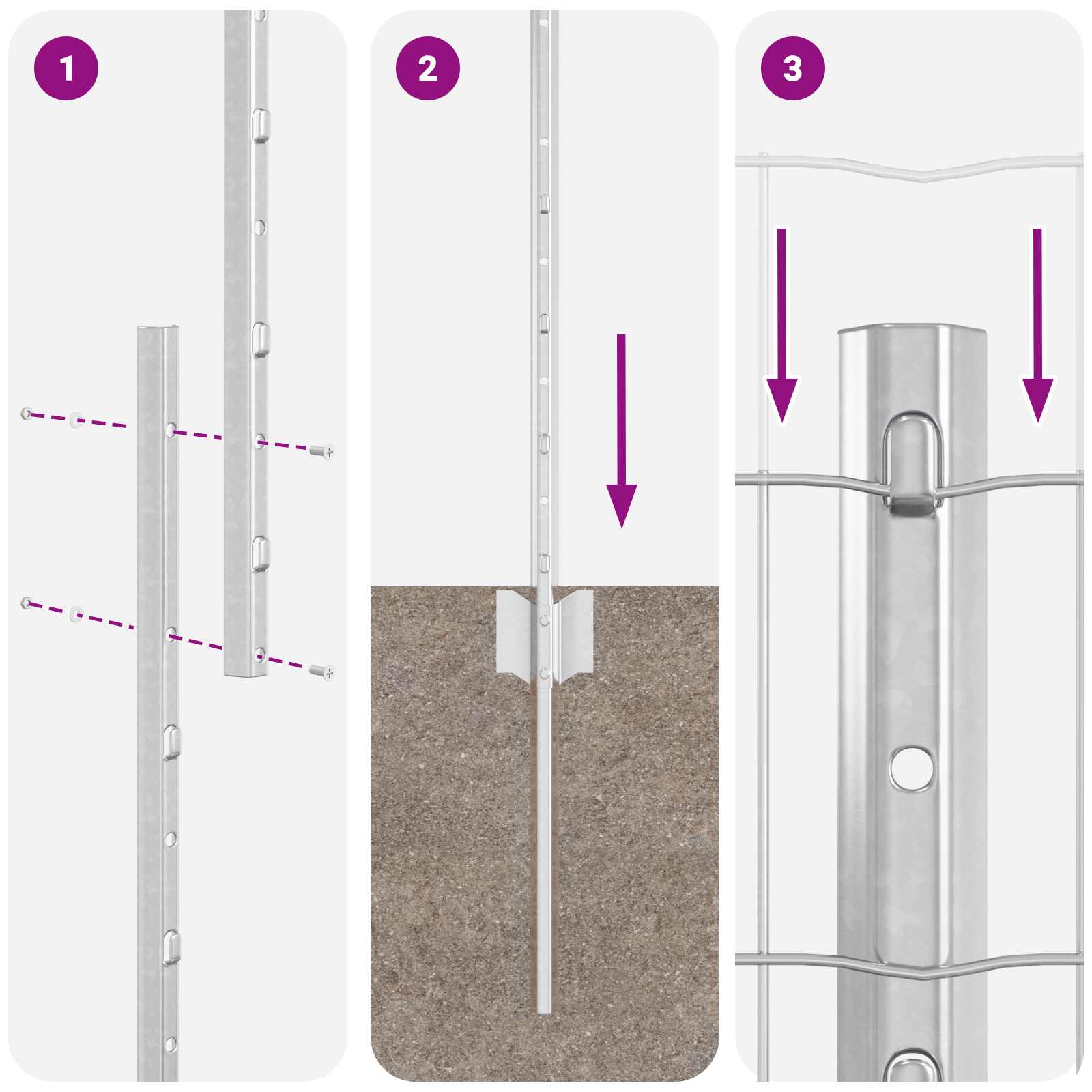 Stängsel med stolpe Silver 1 x 25 m Stål