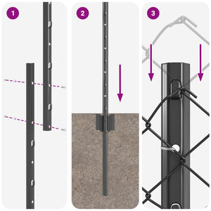 Stängsel med stolpe Grå 1 x 10 m Stål och PVC