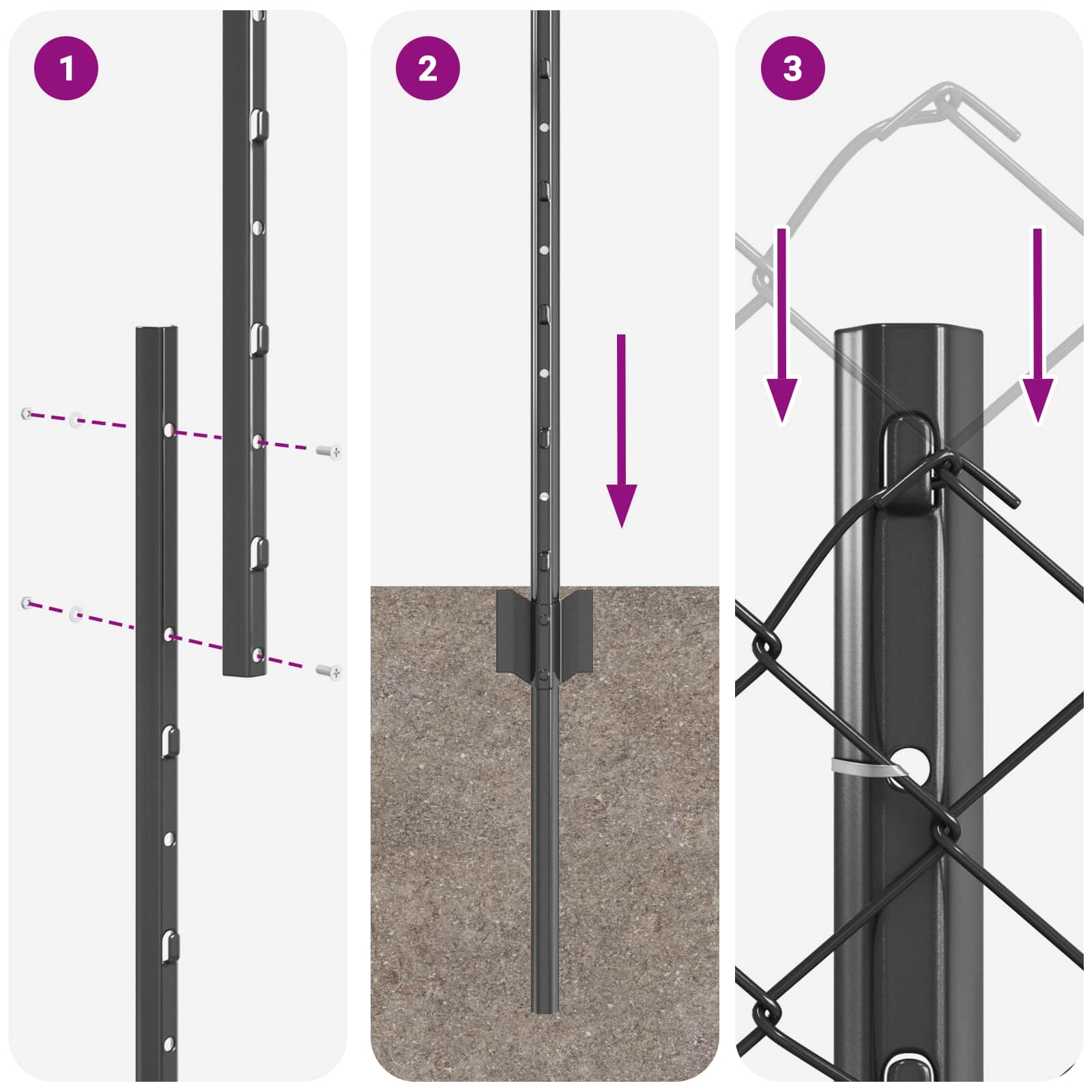 Stängsel med stolpe Grå 1,5 x 10 m Stål och PVC