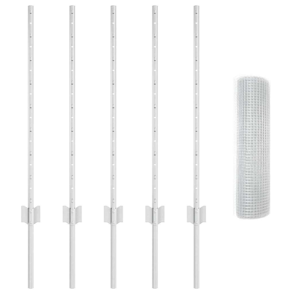 Stängsel med stolpe Silver 0,8 x 10 m Stål