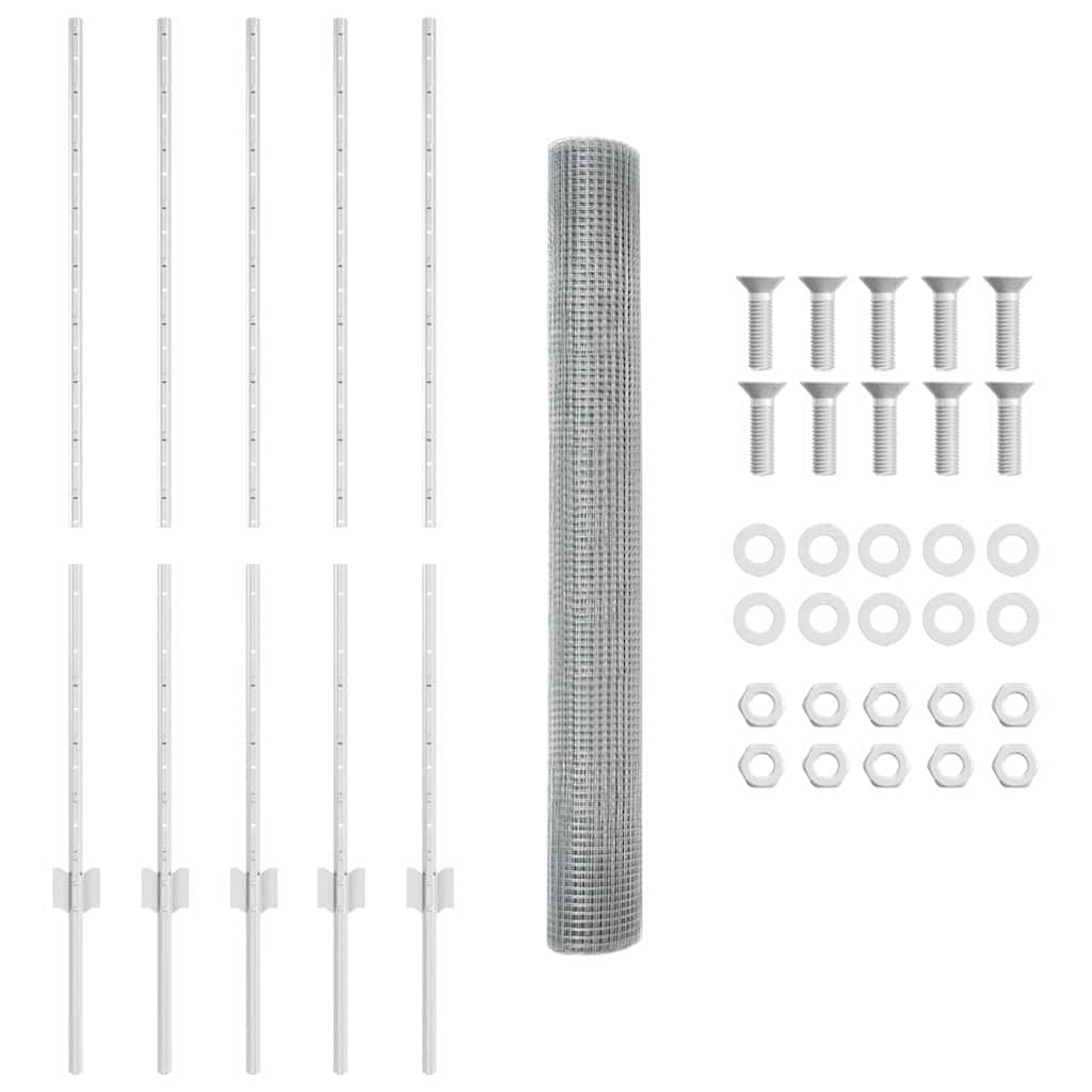 Stängsel med stolpe Silver 1,2 x 10 m Stål