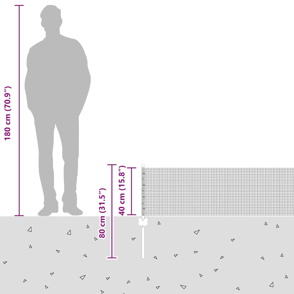 Stängsel med stolpe Silver 0,4 x 25 m Stål