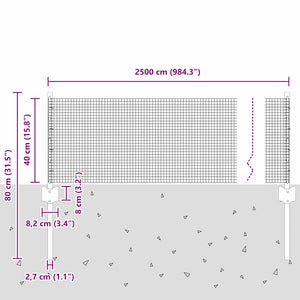 Stängsel med stolpe Silver 0,4 x 25 m Stål