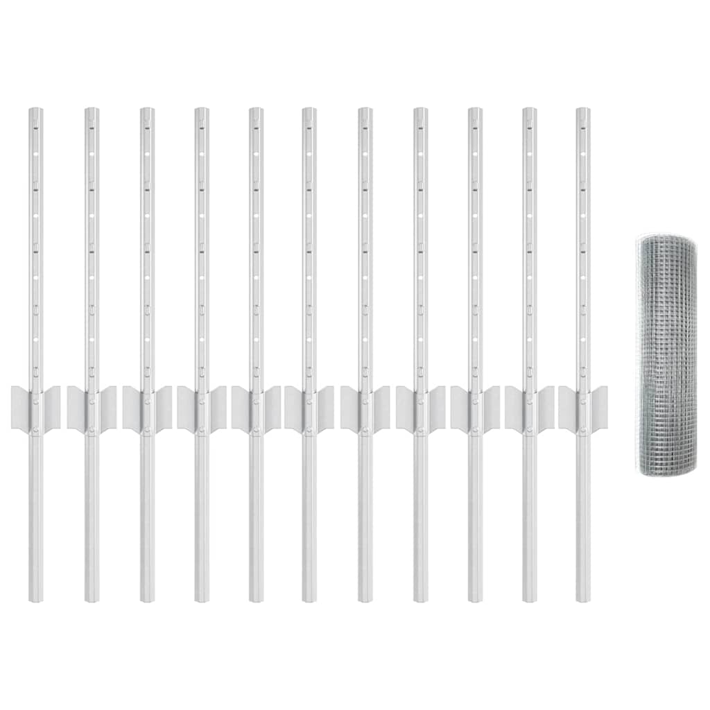 Stängsel med stolpe Silver 0,4 x 25 m Stål