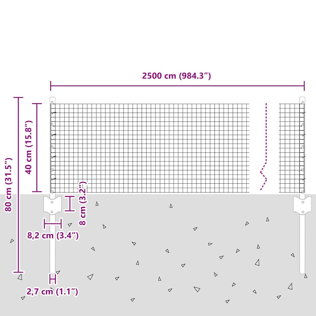 Stängsel med stolpe Silver 0,4 x 25 m Stål