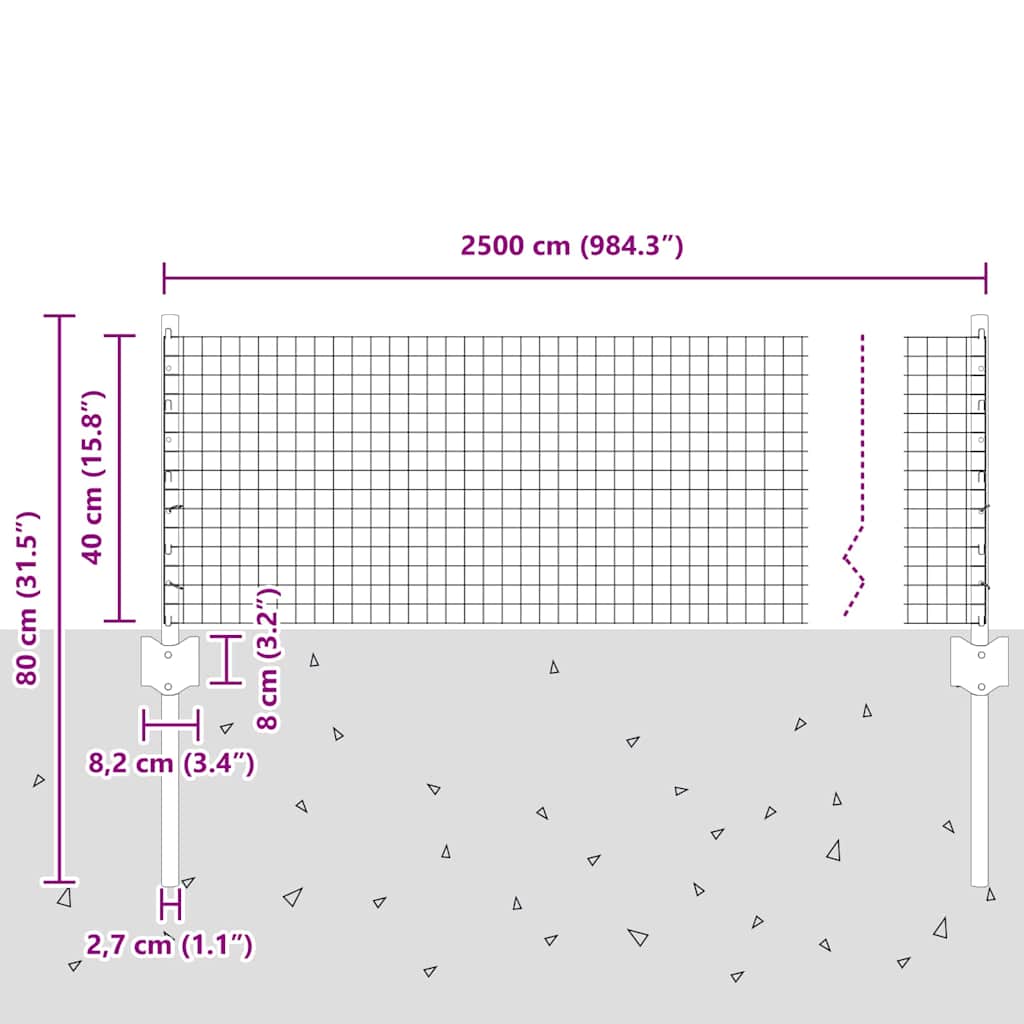 Stängsel med stolpe Silver 0,4 x 25 m Stål