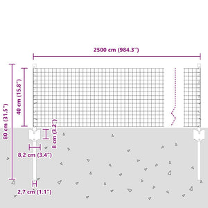 Stängsel med stolpe Silver 0,4 x 25 m Stål