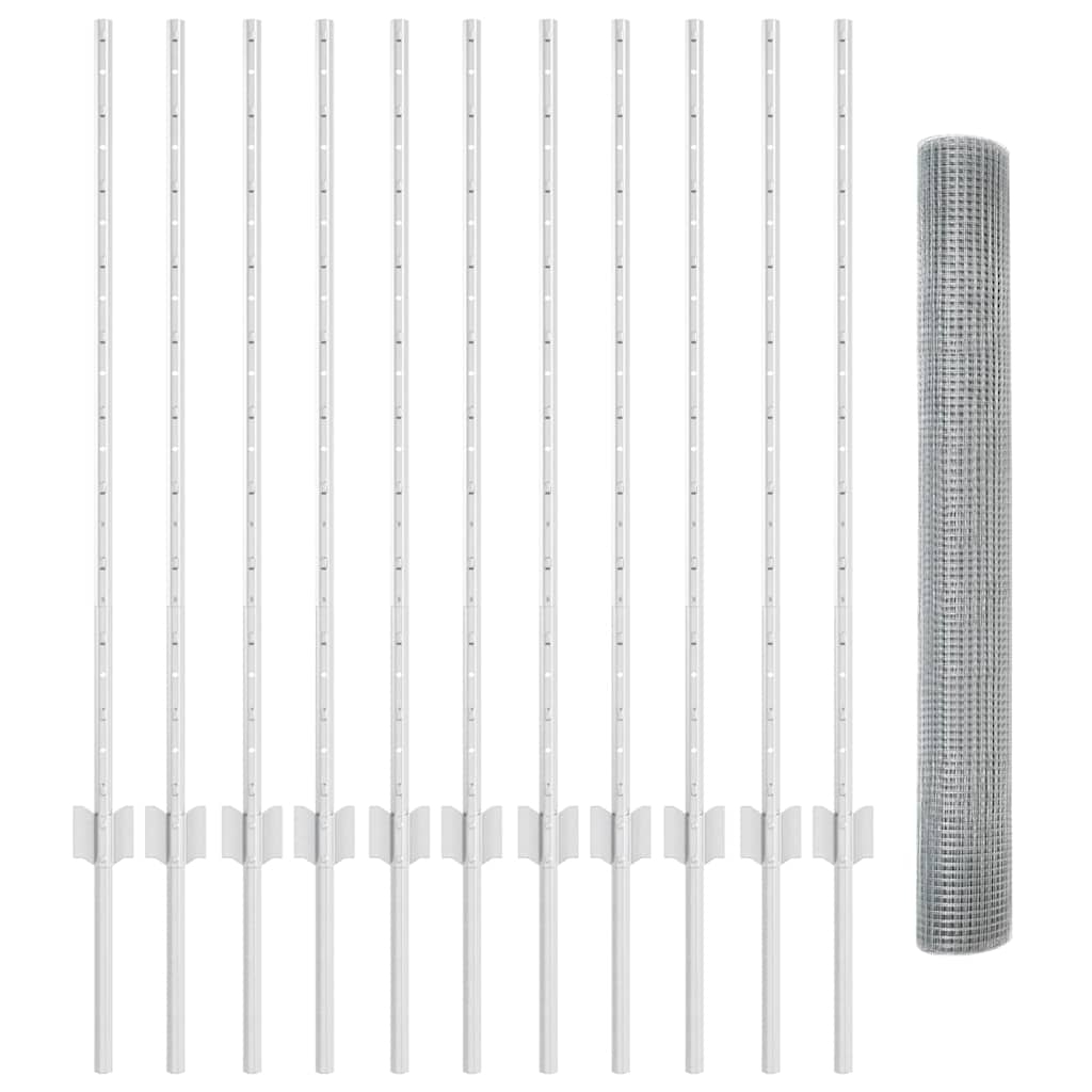 Stängsel med stolpe Silver 1 x 25 m Stål