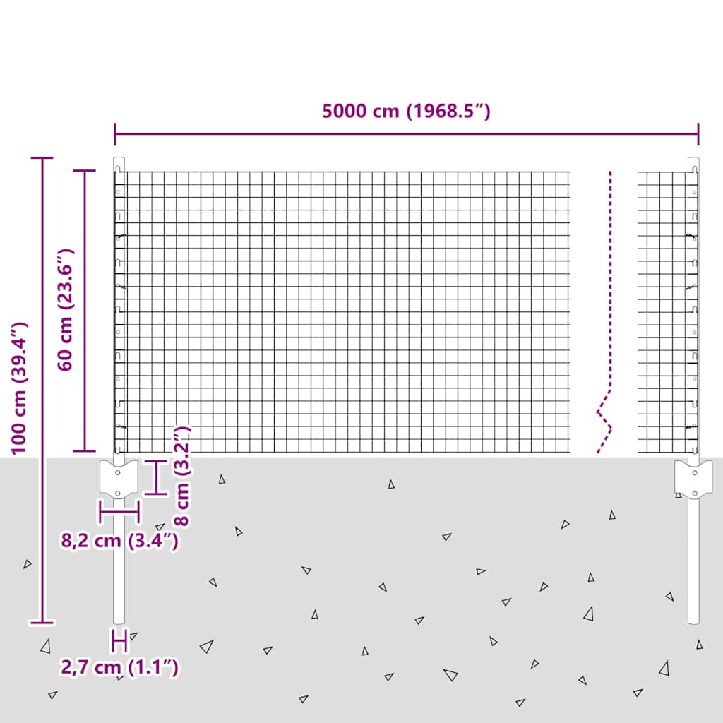 Stängsel med stolpe Silver 0,6 x 50 m Stål