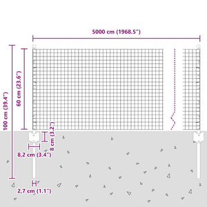 Stängsel med stolpe Silver 0,6 x 50 m Stål