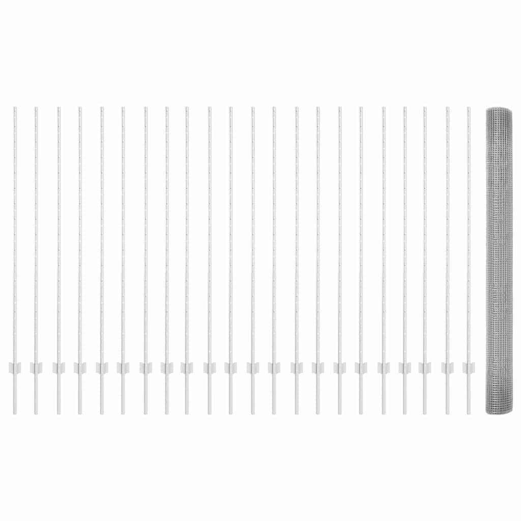 Stängsel med stolpe Silver 1,5 x 50 m Stål