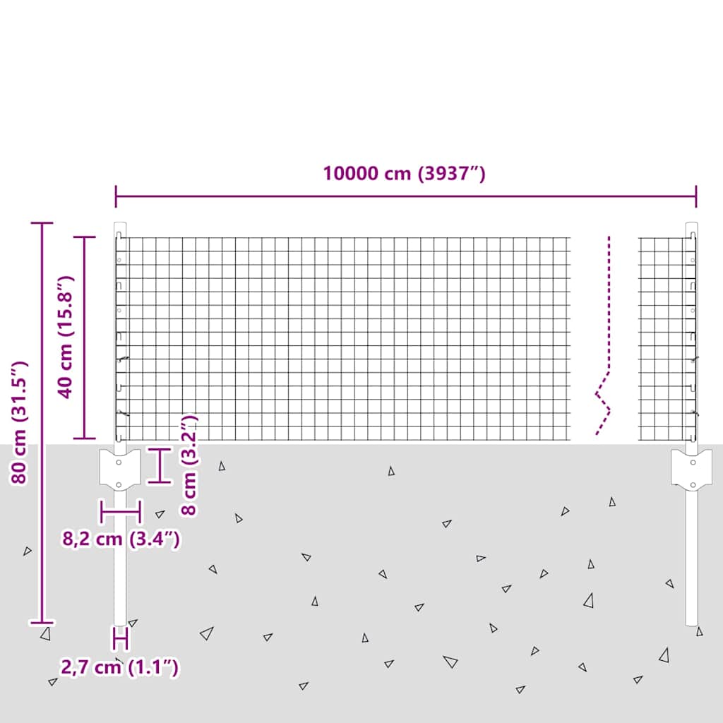 Stängsel med stolpe Silver 0,4 x 100 m Stål
