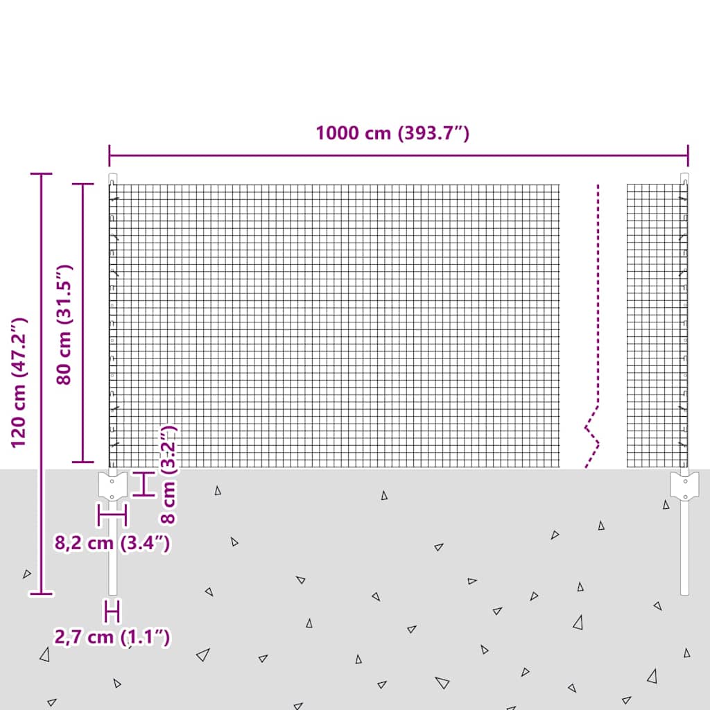 Stängsel med stolpe Grön 0,8 x 10 m Stål och PVC