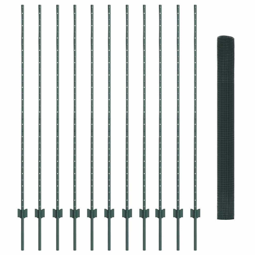 Stängsel med stolpe Grön 1,6 x 25 m Stål och PVC