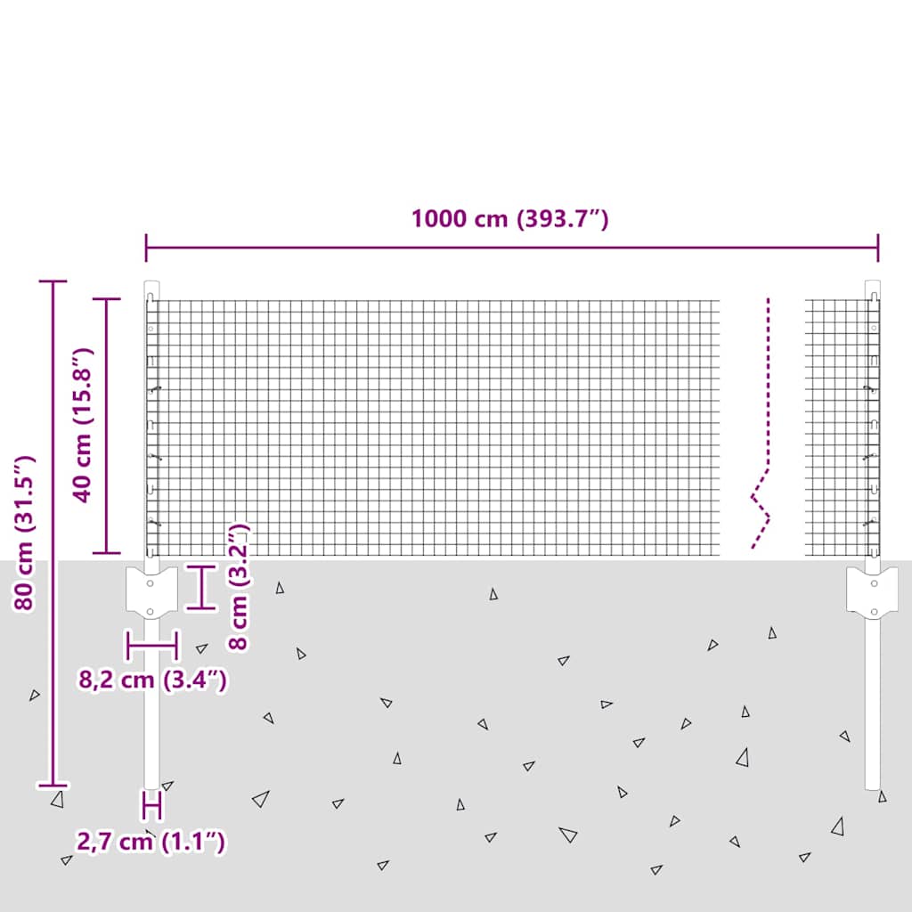 Stängsel med stolpe Grå 0,4 x 10 m Stål och PVC