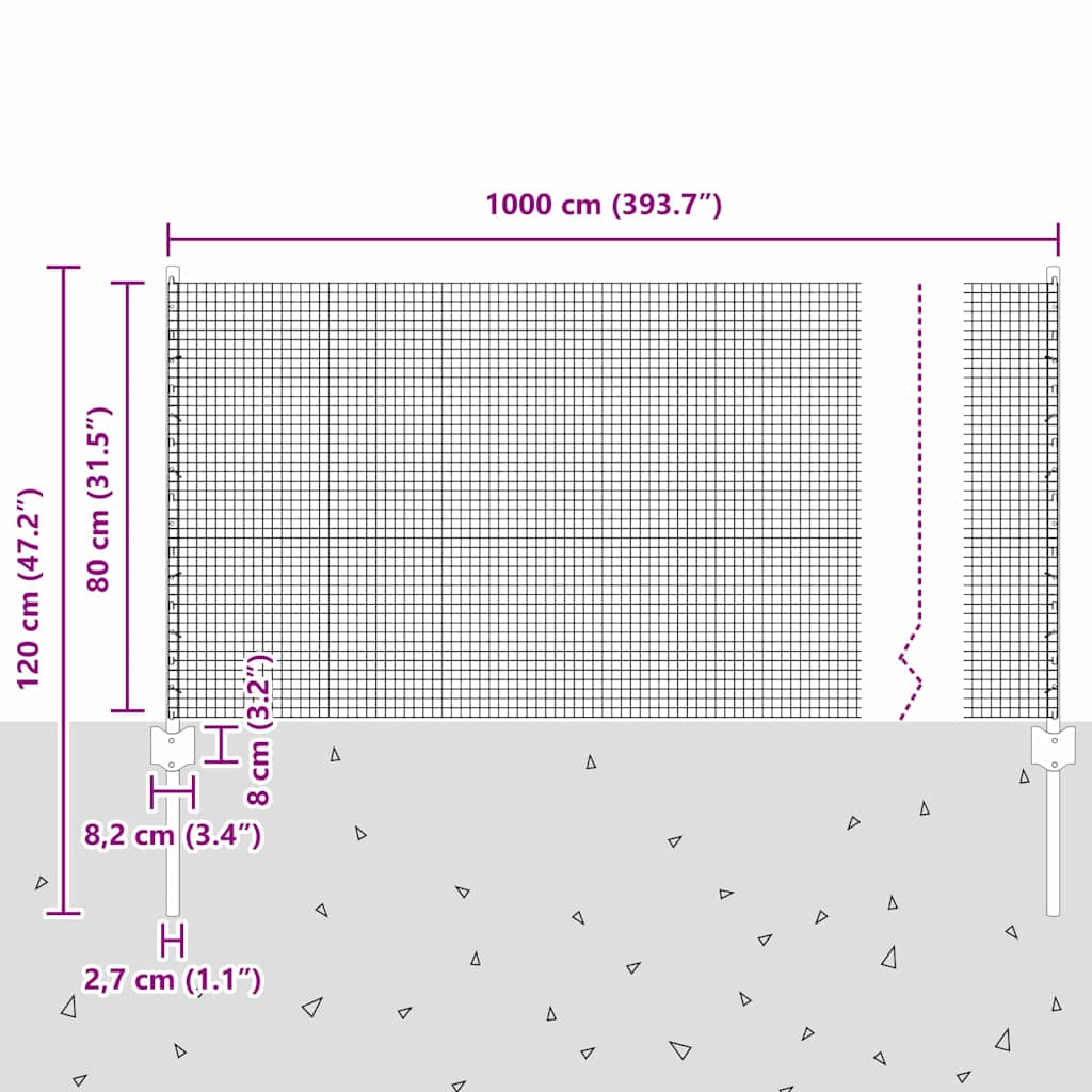 Stängsel med stolpe Grå 0,8 x 10 m Stål och PVC