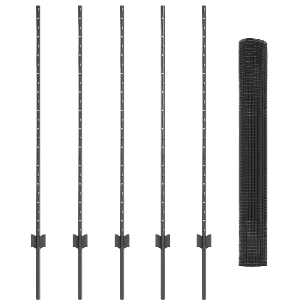 Stängsel med stolpe Grå 1,2 x 10 m Stål och PVC