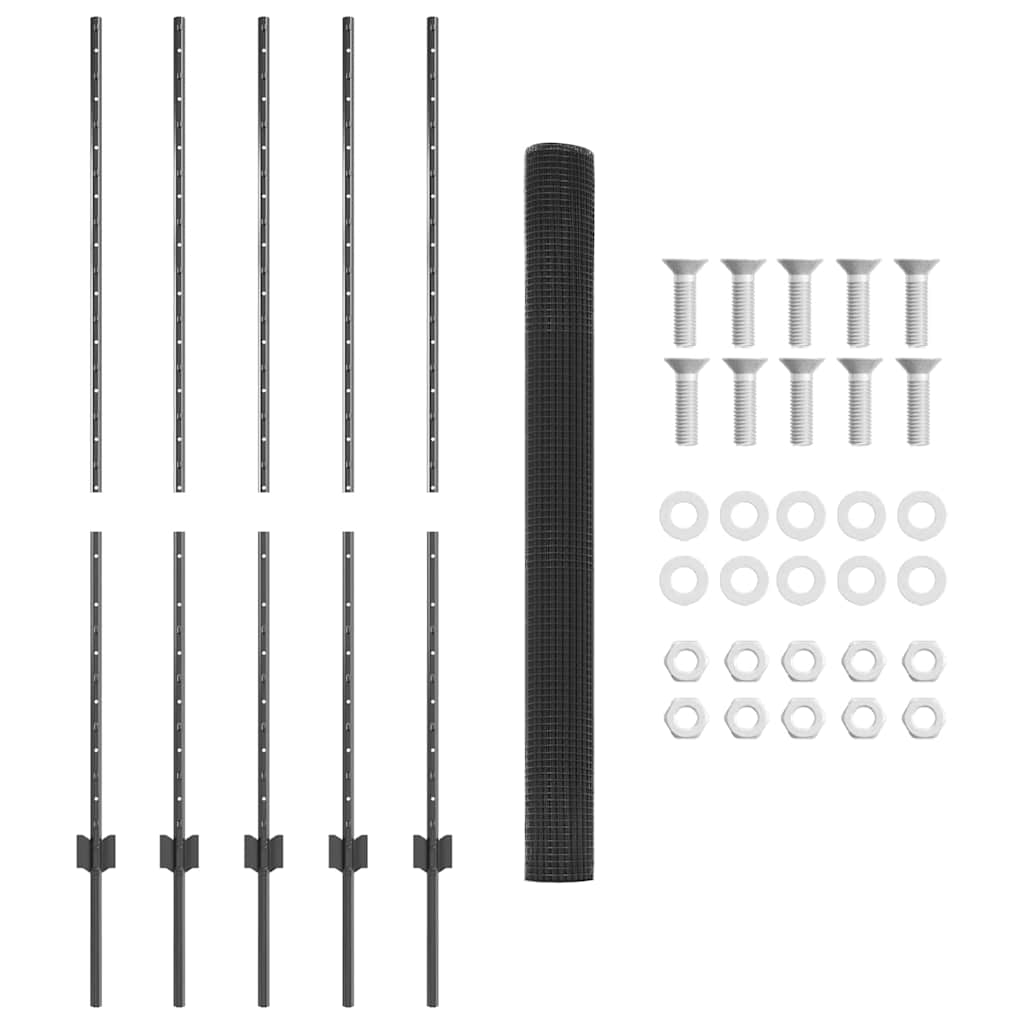 Stängsel med stolpe Grå 1,4 x 10 m Stål och PVC