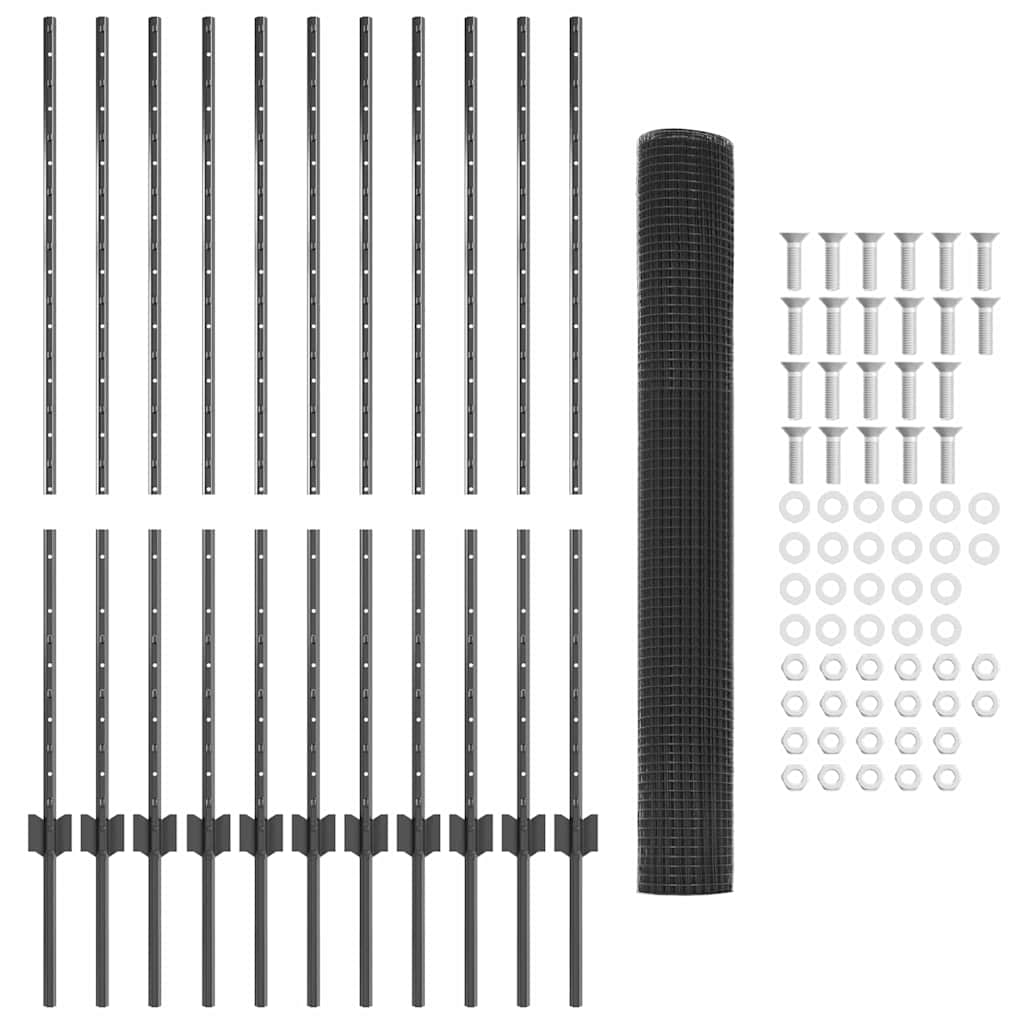 Stängsel med stolpe Grå 1,2 x 25 m Stål och PVC