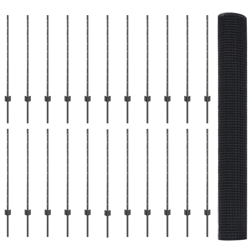 Stängsel med stolpe Grå 1 x 50 m Stål och PVC