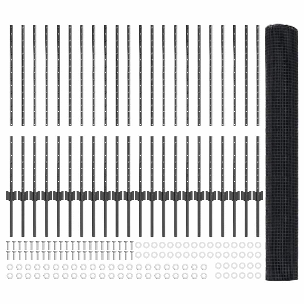 Stängsel med stolpe Grå 1 x 50 m Stål och PVC