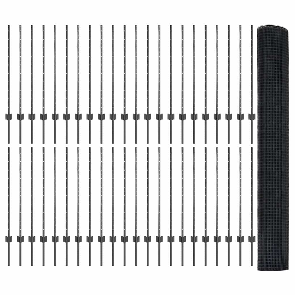 Stängsel med stolpe Grå 1 x 100 m Stål och PVC