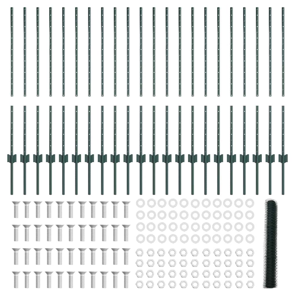 Stängsel med stolpe Grön 1 x 50 m Stål och PVC