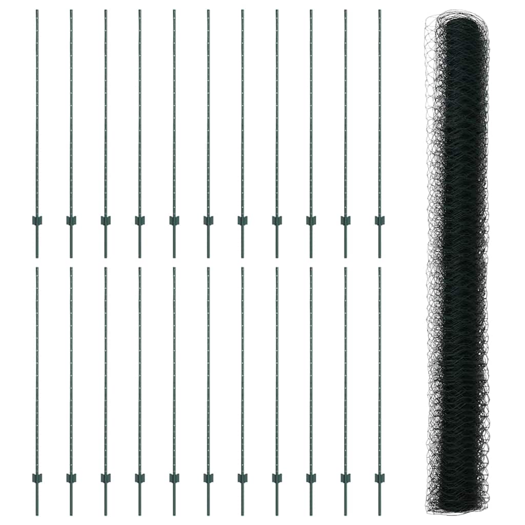 Stängsel med stolpe Grön 1,6 x 50 m Stål och PVC