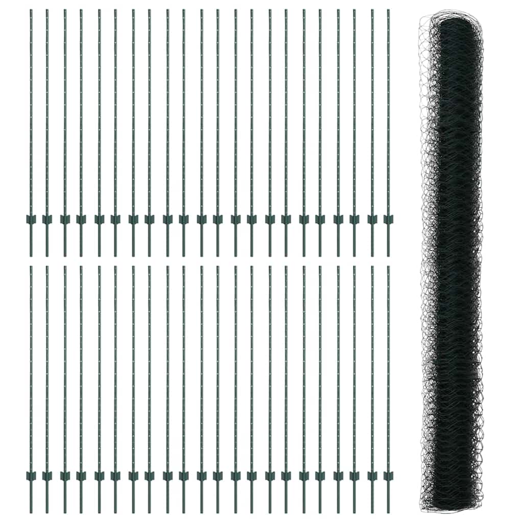 Stängsel med stolpe Grön 1,6 x 100 m Stål och PVC