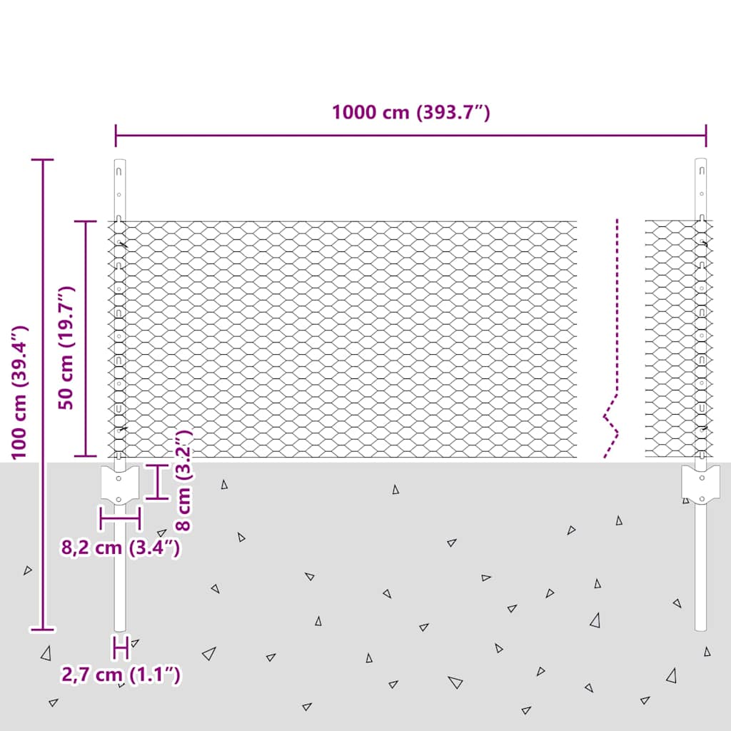 Stängsel med stolpe Silver 0,5 x 10 m Stål