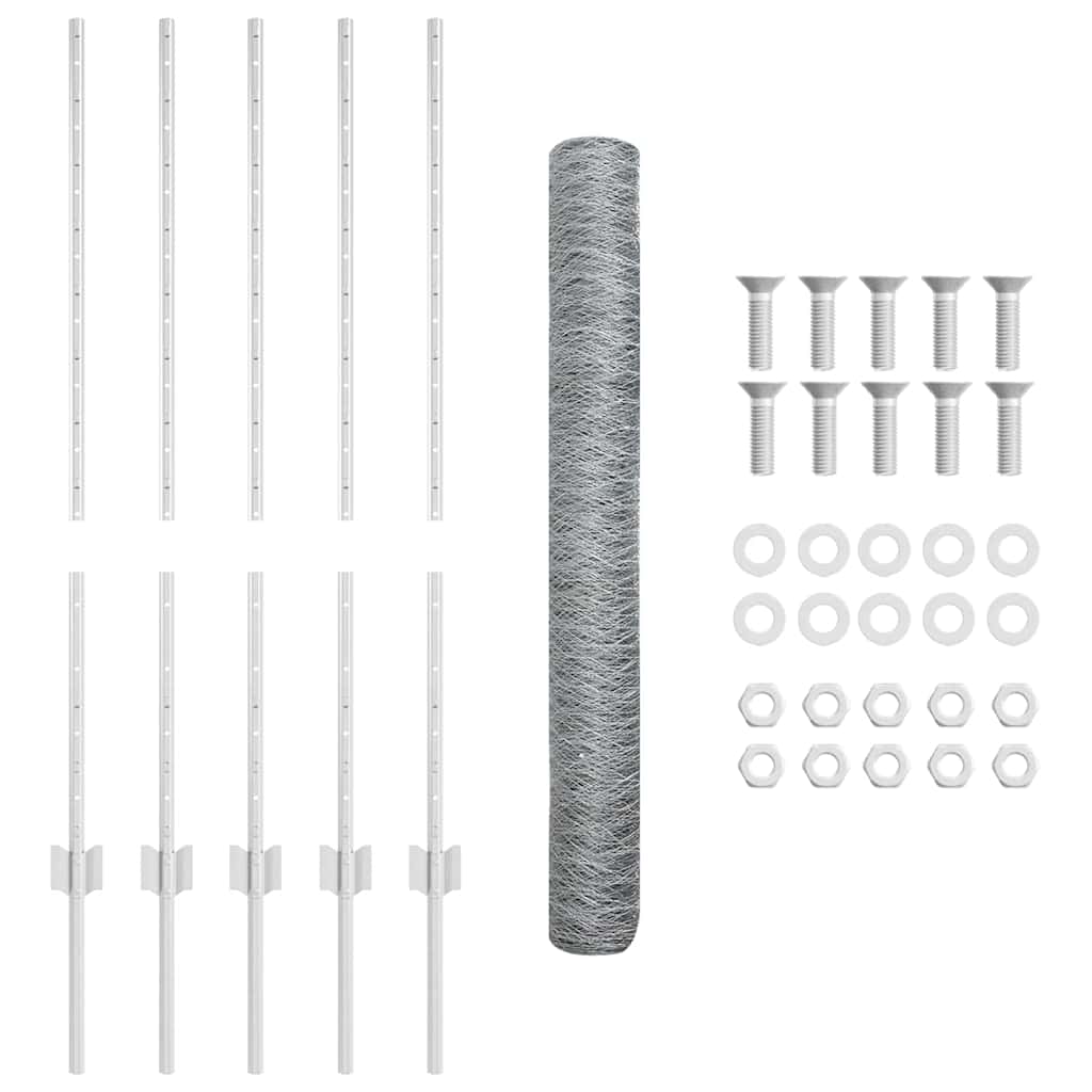 Stängsel med stolpe Silver 1 x 10 m Stål