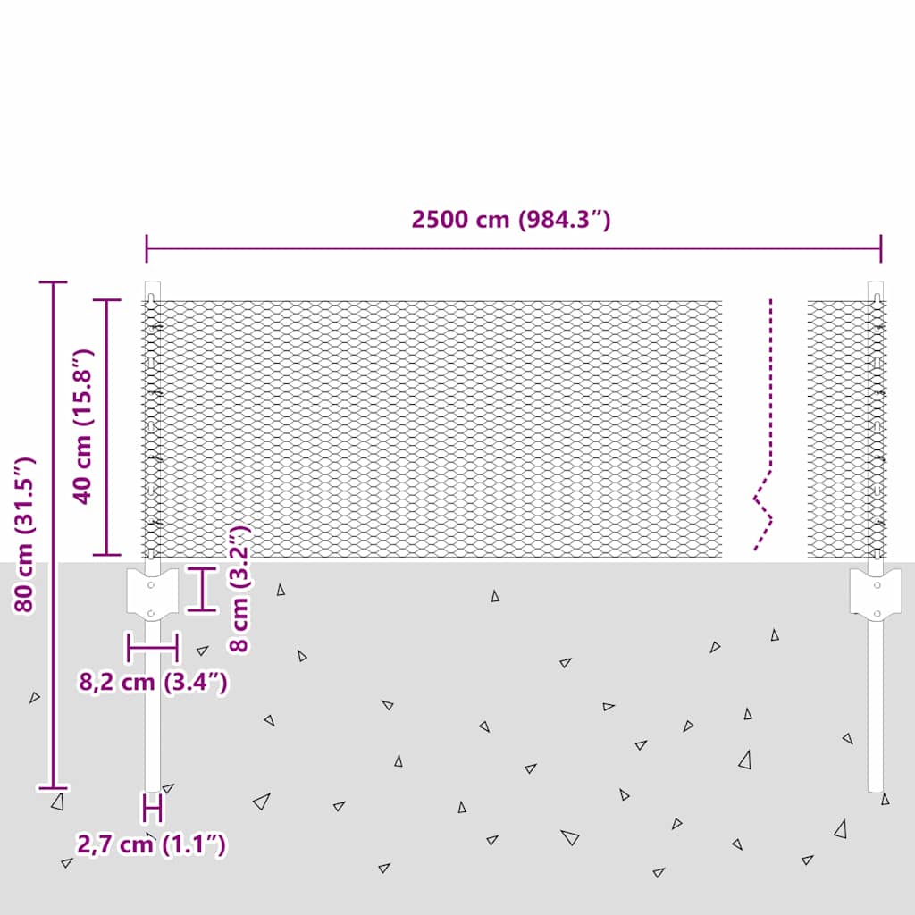 Stängsel med stolpe Silver 0,4 x 25 m Stål