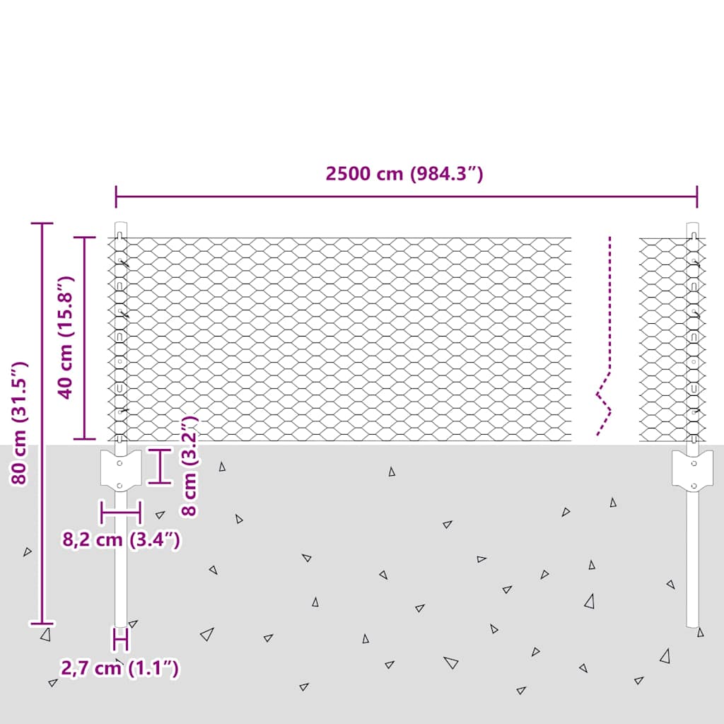 Stängsel med stolpe Silver 0,4 x 25 m Stål