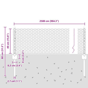 Stängsel med stolpe Silver 0,4 x 25 m Stål
