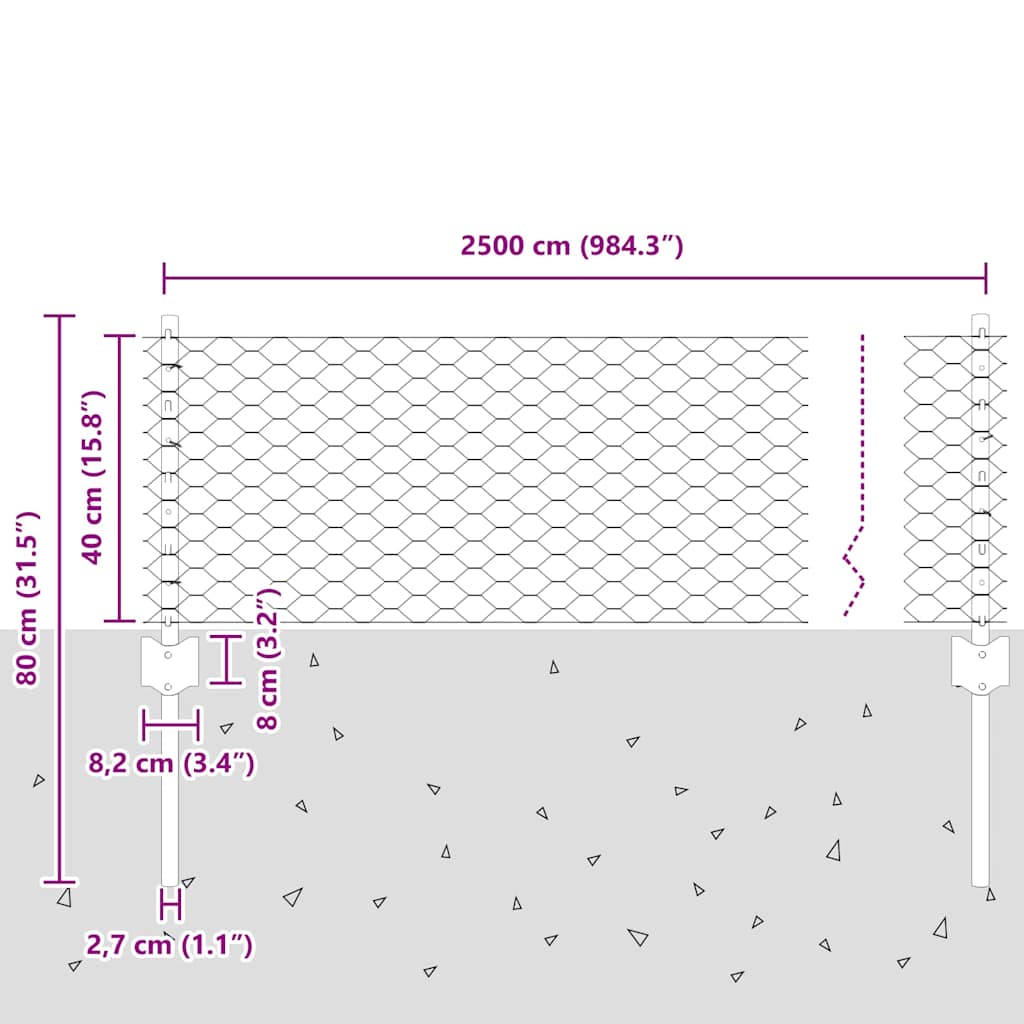 Stängsel med stolpe Silver 0,4 x 25 m Stål